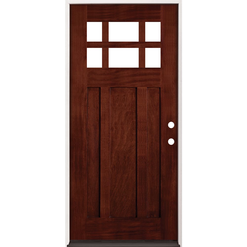36 Prefinished Prehung Mahogany Exterior Door Unit With Insulated 6 Light Glass Pattern Left Hand Ready to install Completely 4526294 Doors, Door Units Exterior
