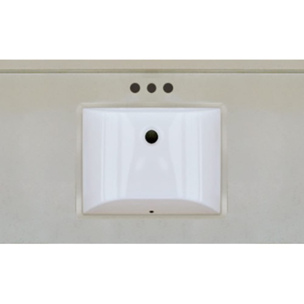 Seamless bowl construction, attached seamless backsplash. Rectangular "Wave" Bowl w/ radius edge. 4" oc faucet holes compatible with most 5020502 Beige Quartz 31x22 Engineered Stone Granite Finish Vanity Top