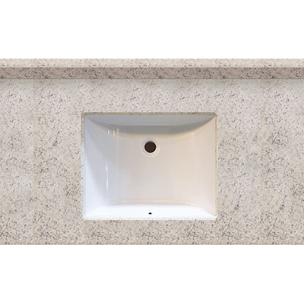 Seamless bowl construction, attached seamless backsplash. Rectangular "Wave" Bowl w/ radius edge. 4" oc faucet holes compatible with most 5020509 Arctic Stone 37x22 Engineered Stone Granite Finish Vanity Top