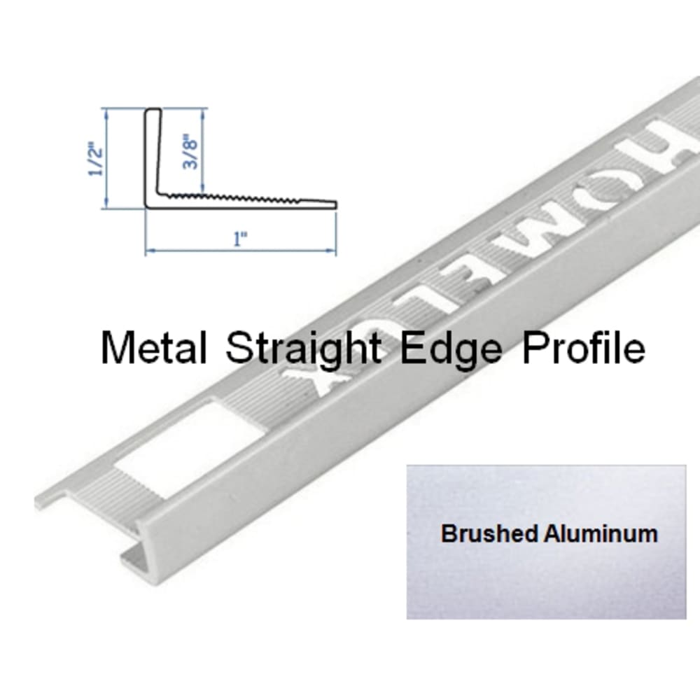 L-Shape straight edge for use on floors, walls, corners and decorative edging on counters. Provides clean transitions and edge protection. 5552833 HomeLux Metal Straight Edge Flooring Trim