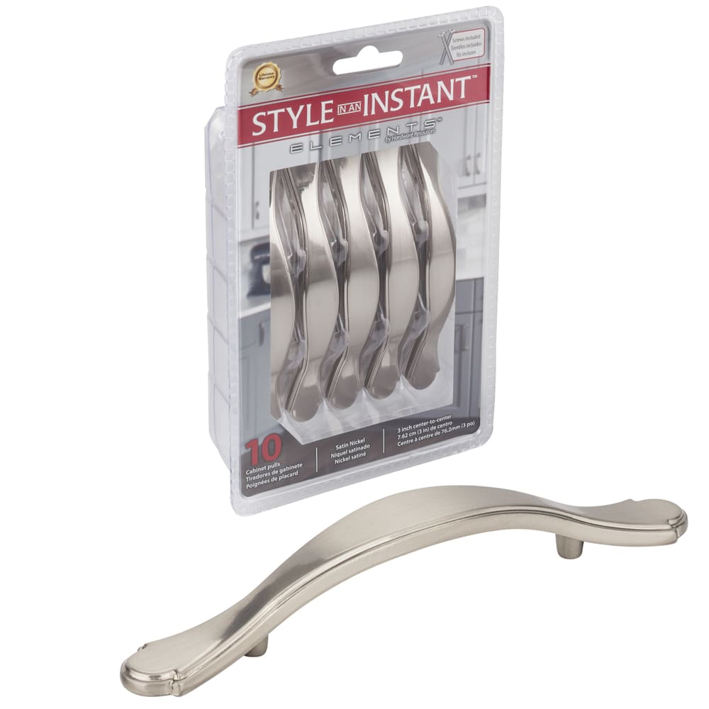From the Gatsby Collection Convenient 10 pack Satin Nickel Cabinet Pull 3 center to center 5 1 4 overall length 50800524 Kitchens, Knobs- Hinges -Pulls