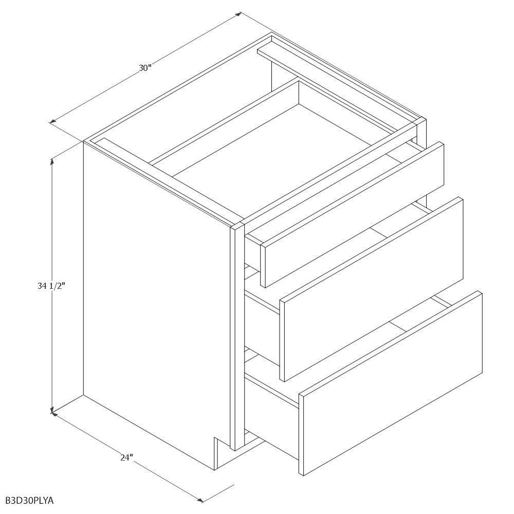 Unfinished Oak 30" Three Drawer Base Home Outlet