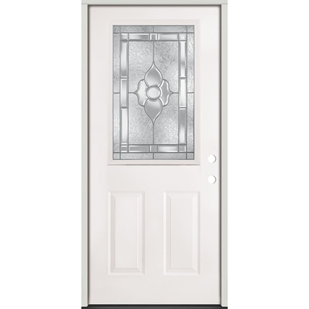 Energy efficient insulated exterior door unit. Completely assembled in primed wood frame with full weatherstripping and fixed sill. 45320060 36 Half Lite Prehung Exterior Steel Door Unit Left Hand
