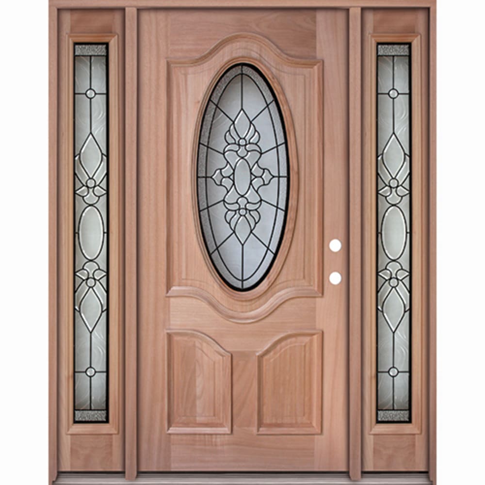Twin Sidelites Oval Insulated Glass Insert And Decorative Patina Black Caming Pattern Left Hand Ready to install Completely 4526280 Doors, Door Units Exterior