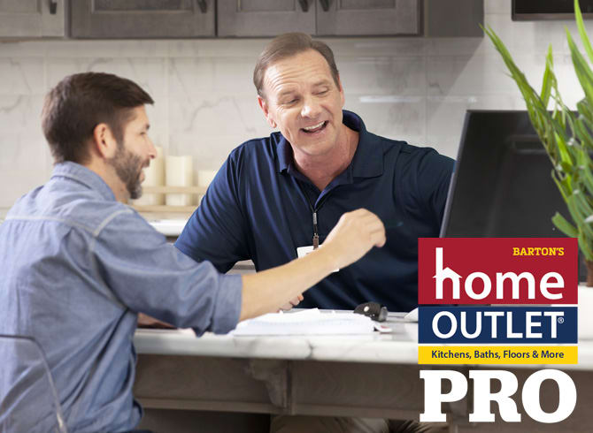 Home Outlet Professional Program Handyman at a computer getting contractor supplies with a volume discount