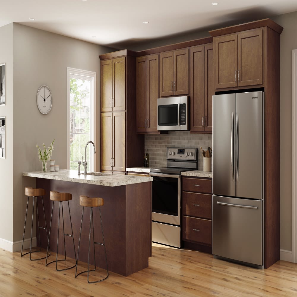 Smart Brighton Root Beer Shaker 12" Three-Drawer Base Cabinet | Home Outlet