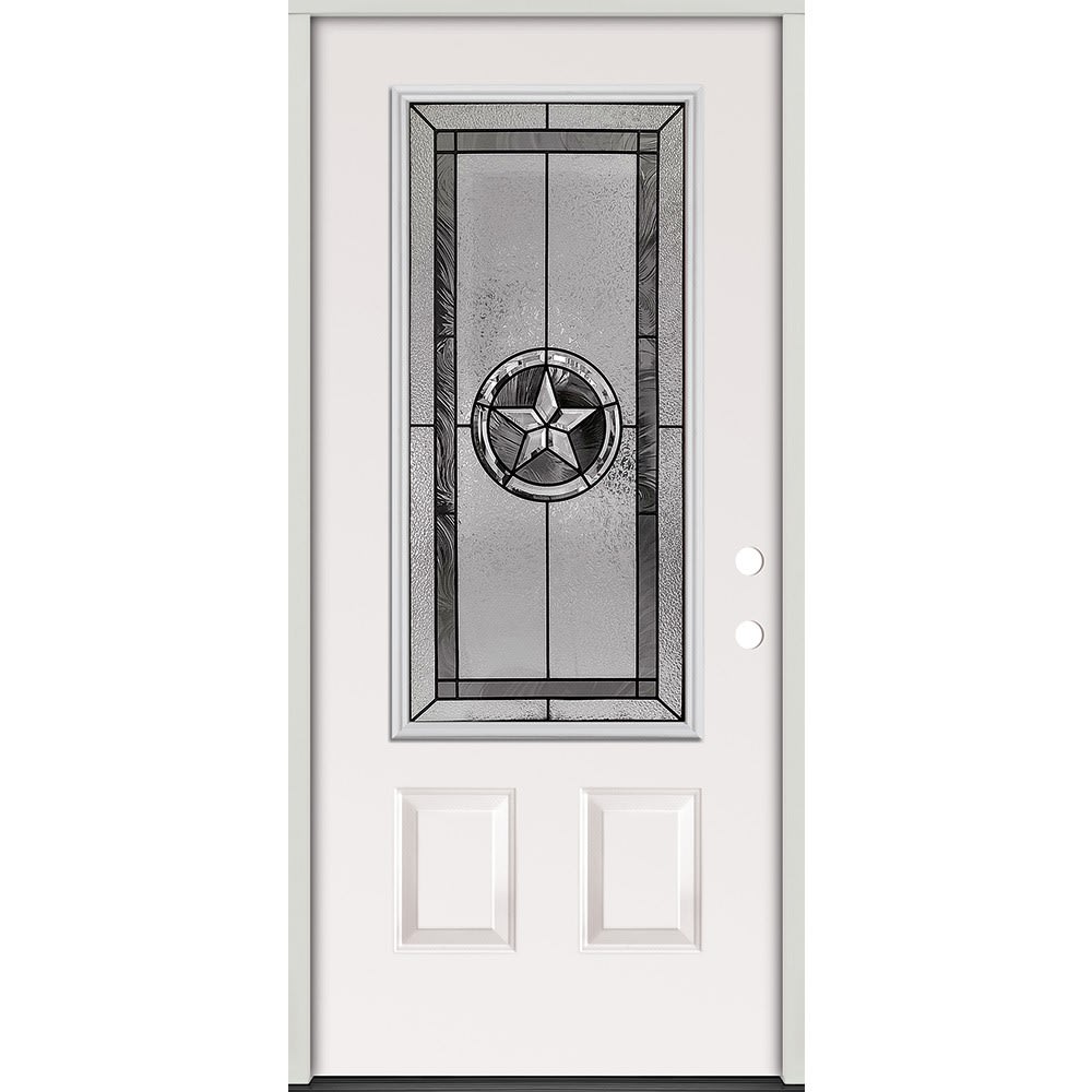Energy efficient insulated exterior door unit. Completely assembled in primed wood frame with full weatherstripping and fixed sill. 45320057 36 3 4 Lite Prehung Exterior Steel Door Unit Left Hand