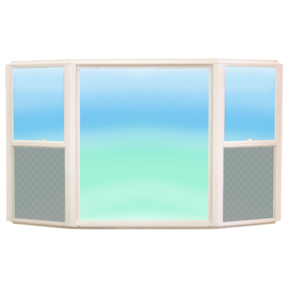 No maintenance vinyl construction Energy efficient 3 4 Low E insulated glass White Single hung flankers Screens included 4550236 Windows, Bay, Bow, Triple Picture Windows