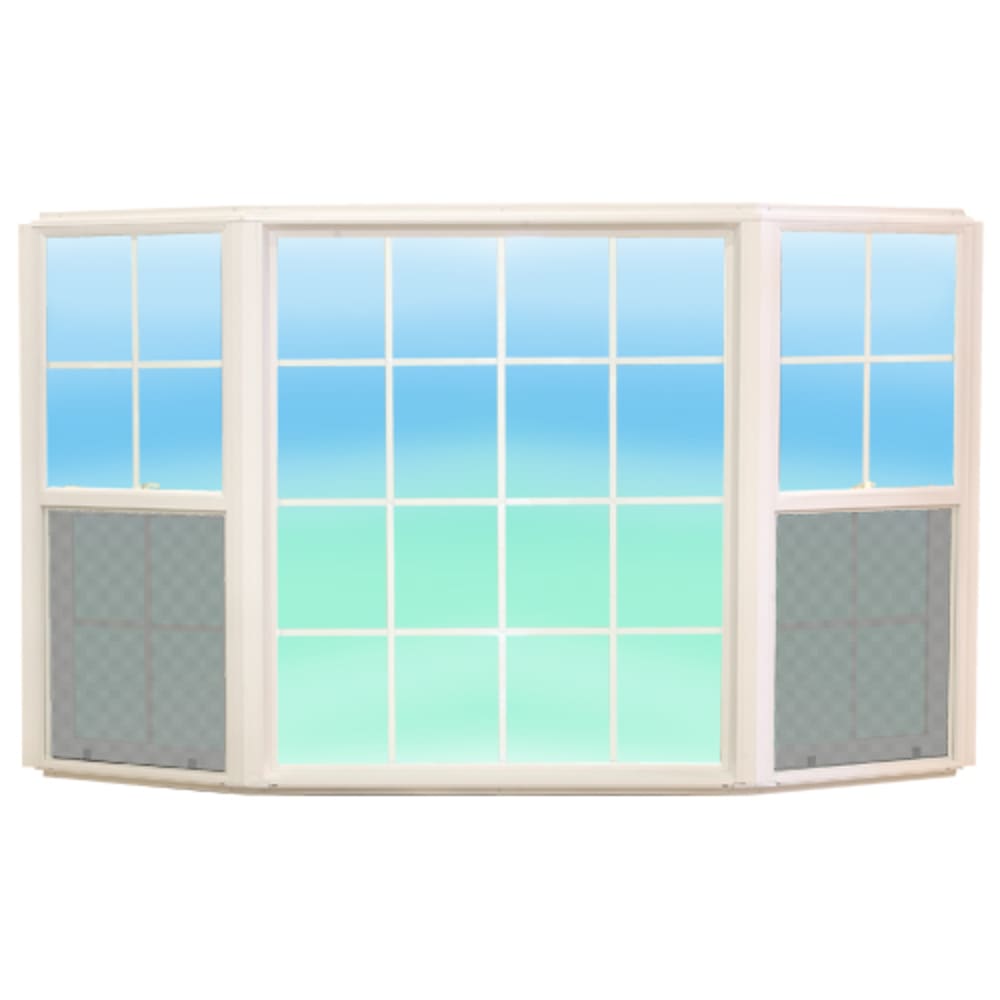 Grid pattern 2Wx4H flankers 4Wx4H center No maintenance vinyl construction Energy efficient 3 4 Low E insulated glass White 4550273 Windows, Bay/Bow/Triple Picture Windows