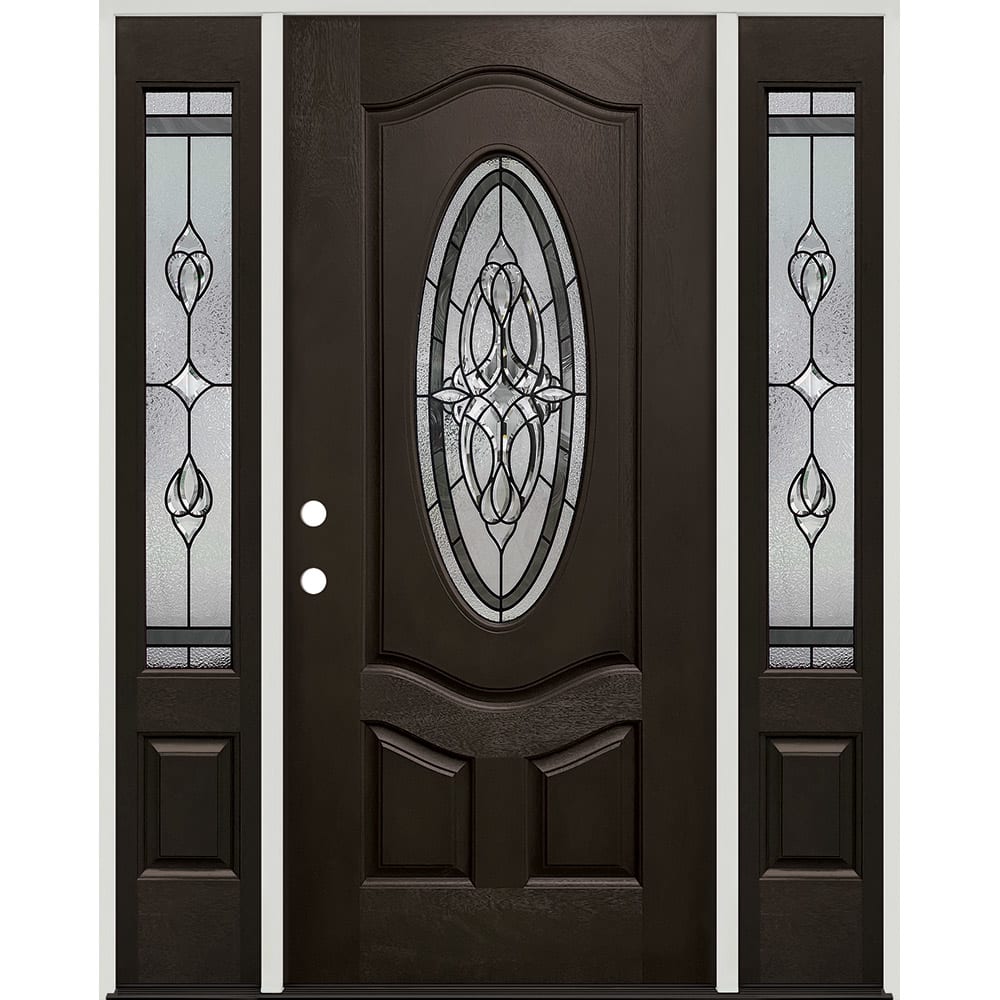 Twin Sidelights And Oval Insulated Glass Insert With Decorative Zinc Silver Caming Pattern Right Hand Center door is 36 Sidelights 45320026 Doors, Door Units Exterior