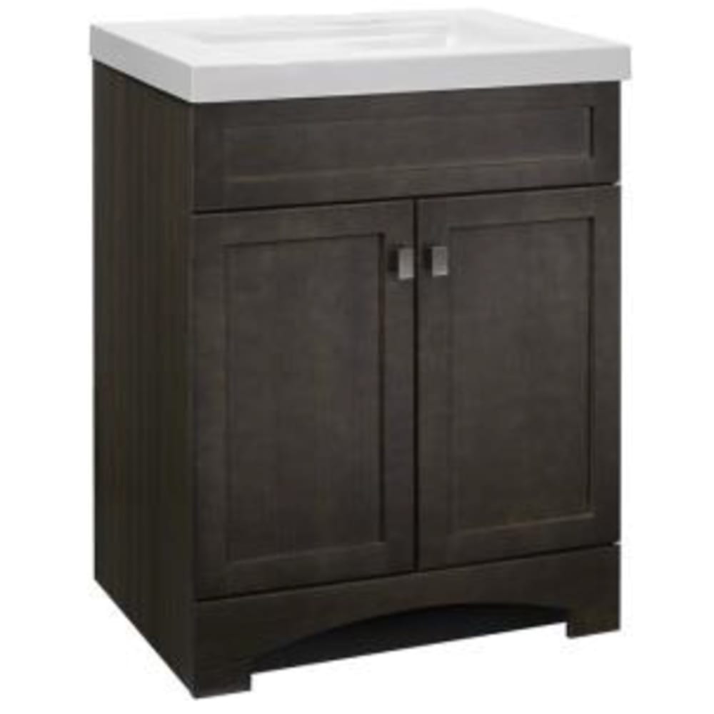 Simple but elegant transitional shaker style vanity combo. Includes cultured marble top with rectangular bowl and decorative brushed nickel 261236 Davison 24 Gray Vanity Combo