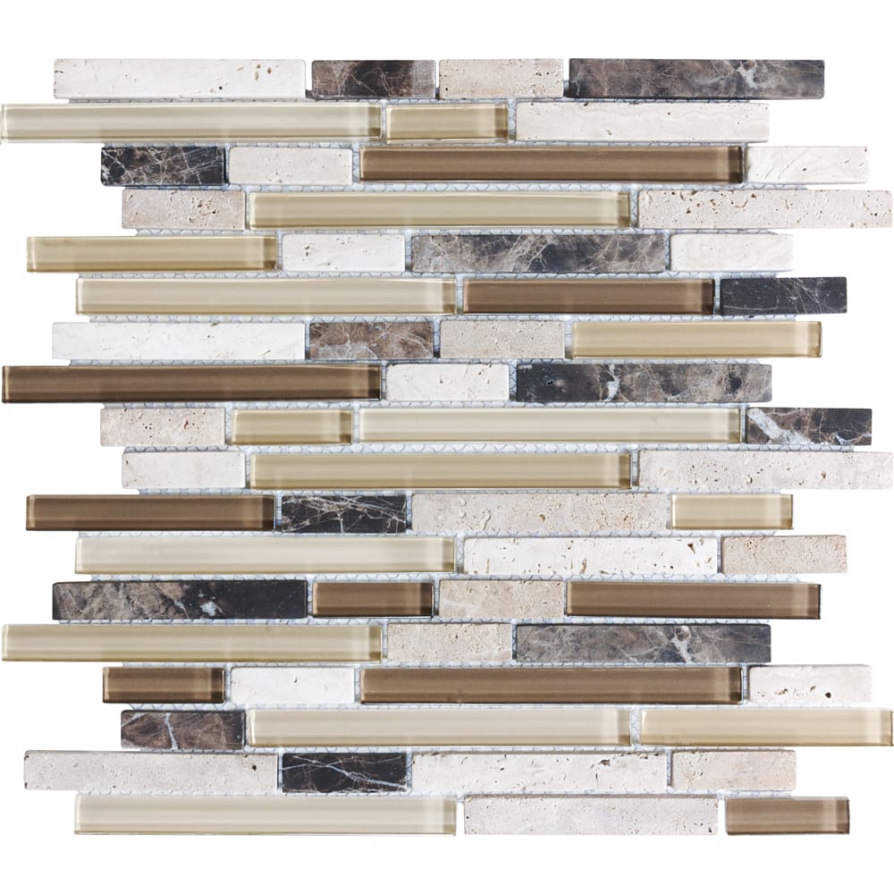 Mosaic 12"x12" 5/8" Cappuccino Glass/Travertine Linear Tile Mosaic 12"x12" 5/8" Cappuccino Glass/Travertine Linear Tile