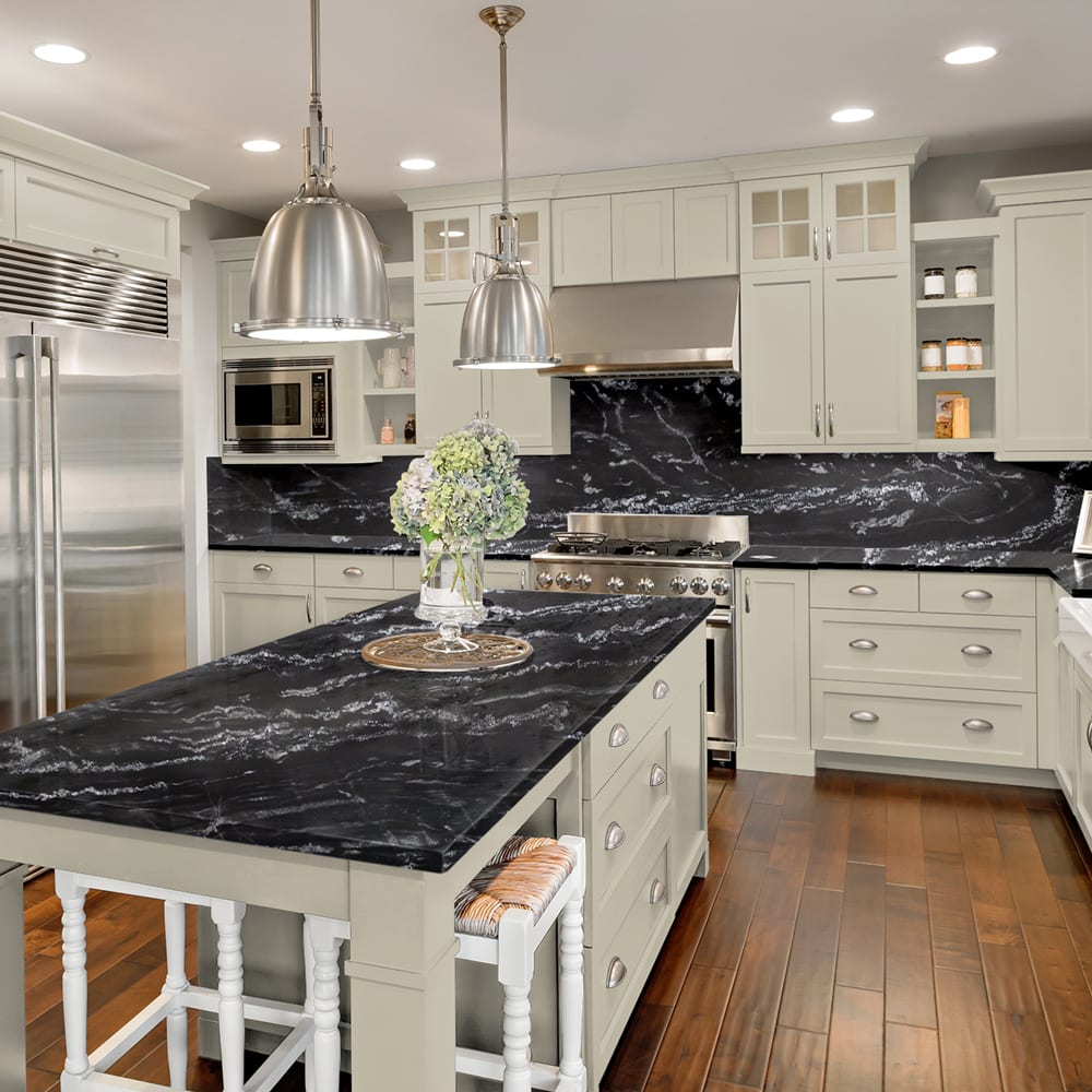 Black Forest 6' Real Granite Countertop Installed In A Kitchen