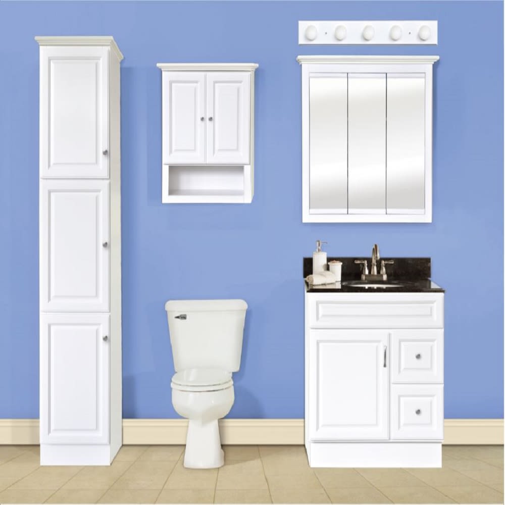 North Timber Harbor White Vanity 36" x 30" Tri-View Mirror In A Bathroom