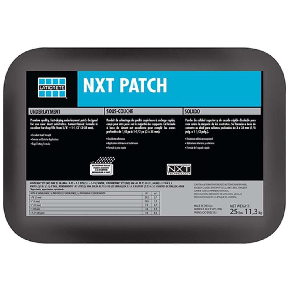 NXT Patch is a premium quality, fast drying underlayment patch designed for use over most substrates. Cement based formula is excellent for 5552782 Laticrete NXT Floor Patch