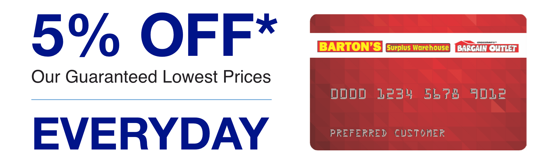 5% off our Guaranteed Lowest Prices Everyday