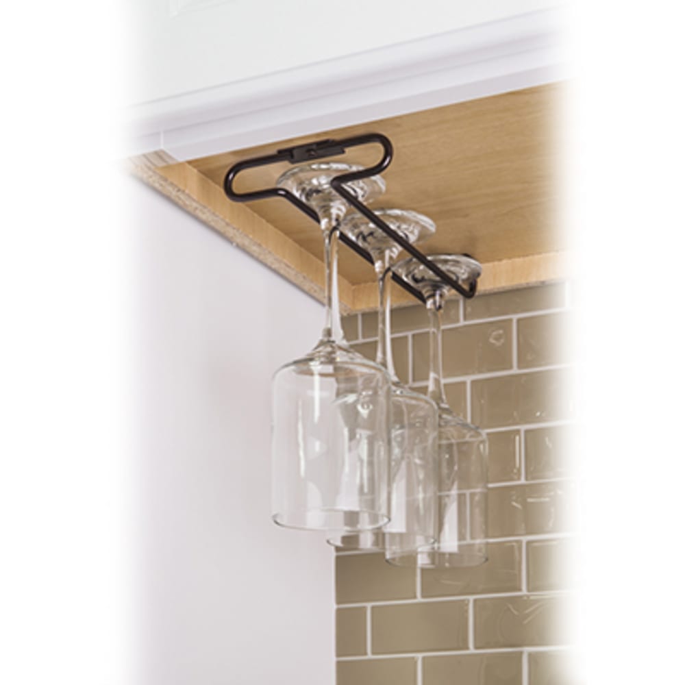 Stem Glass Holder W 4-1/16" D 9-1/16" H 1" Mounting hardware included. Attaches to underneath of wall cabinet. 5049009 Stemware Rack Dark Bronze