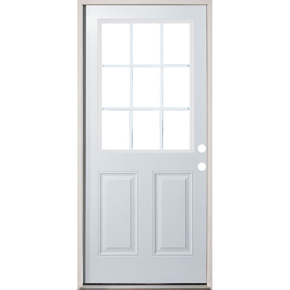 Insulated glass insert with external grids; 22" x 36". Energy efficient insulated exterior door unit. Completely assembled in 4532258 36 9 Lite Prehung Exterior Fiberglass Door Unit Left Hand