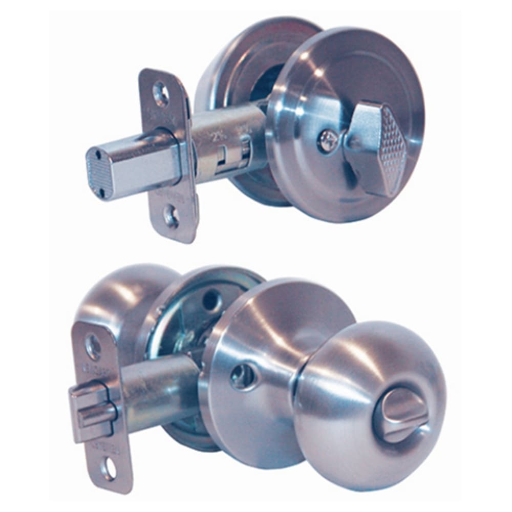 Mushroom Satin Nickel Entry Combo Knob 2-pack . Features include a 25 year warranty on parts and finish. Newgard locks meet or exceed ANSI 7528730 Entry Combo Mushroom Lockset Satin Nickel