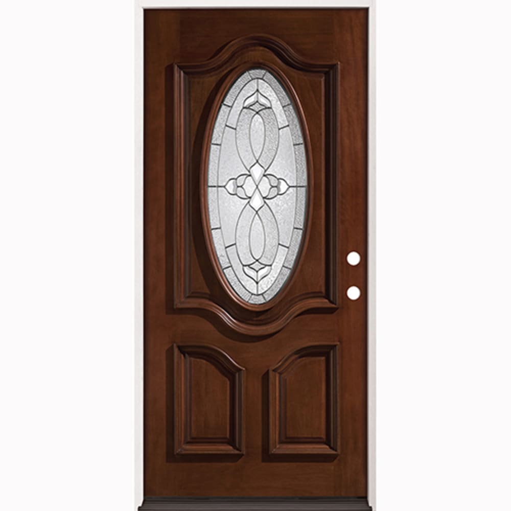 Oval Insulated Glass Insert And Decorative Zinc Silver Caming Pattern Ready to install Completely assembled with 4 9 16 primed 4526290 Doors, Door Units Exterior
