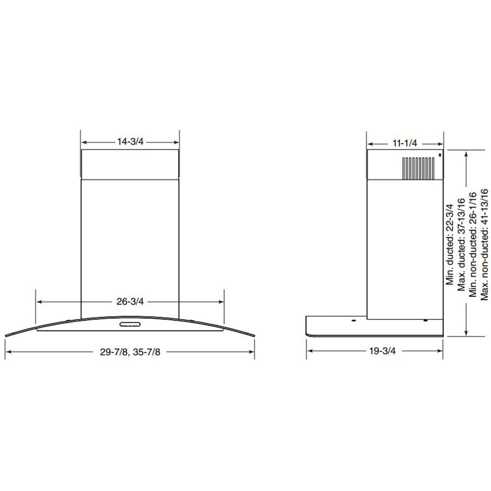 Broan Elite Series 30" Convertible Curved Glass Chimney Range Hood