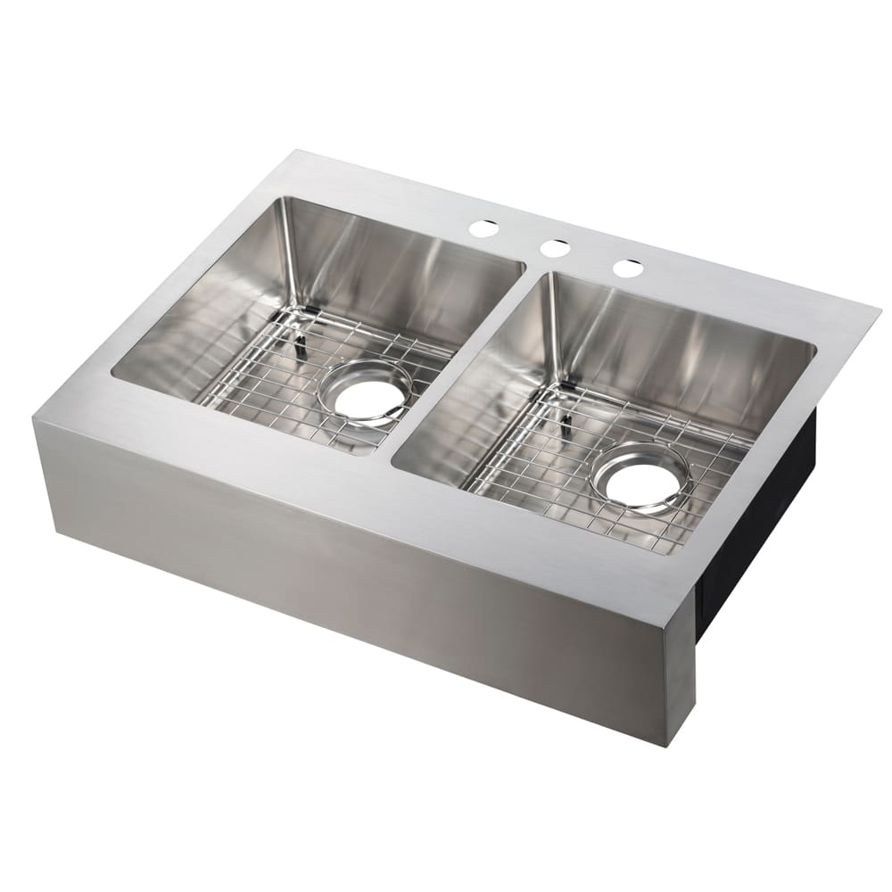 Sle 33x24 Double Bowl Dual Mount Flat Apron Front Farm Sink 50 50