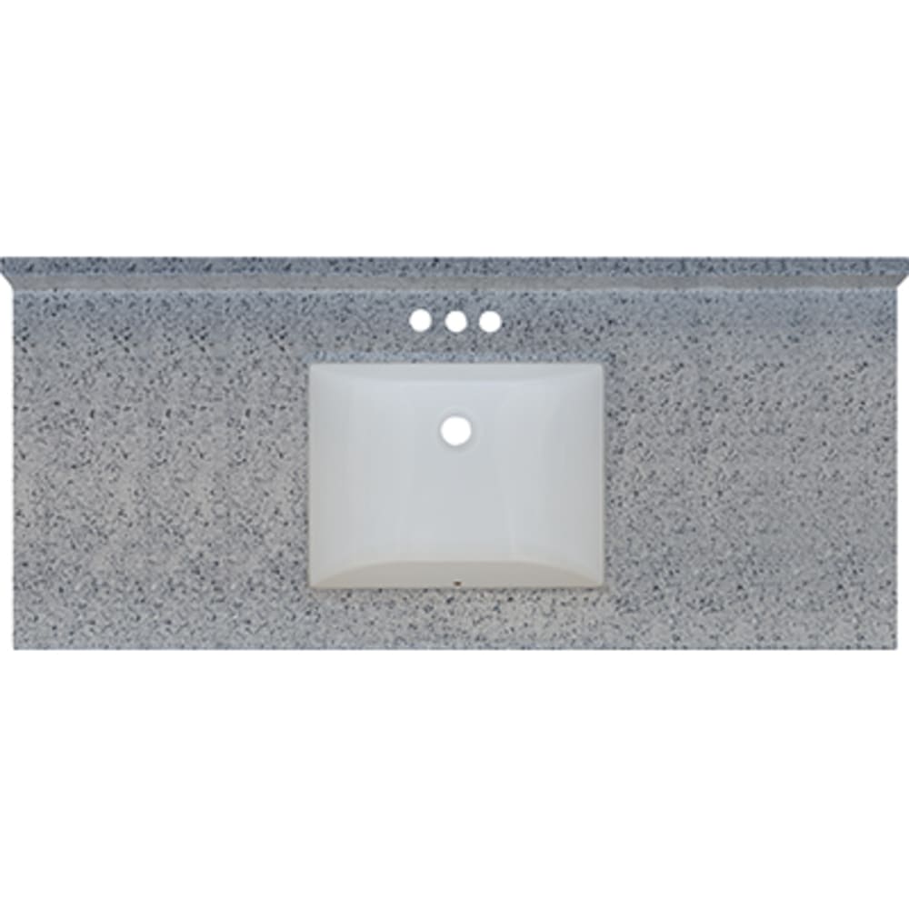 Seamless bowl construction, attached seamless backsplash. Rectangular "Wave" Bowl w/ radius edge. 4" oc faucet holes compatible with most 5020719 Moonscape 49x22 Engineered Stone Granite Finish Vanity Top