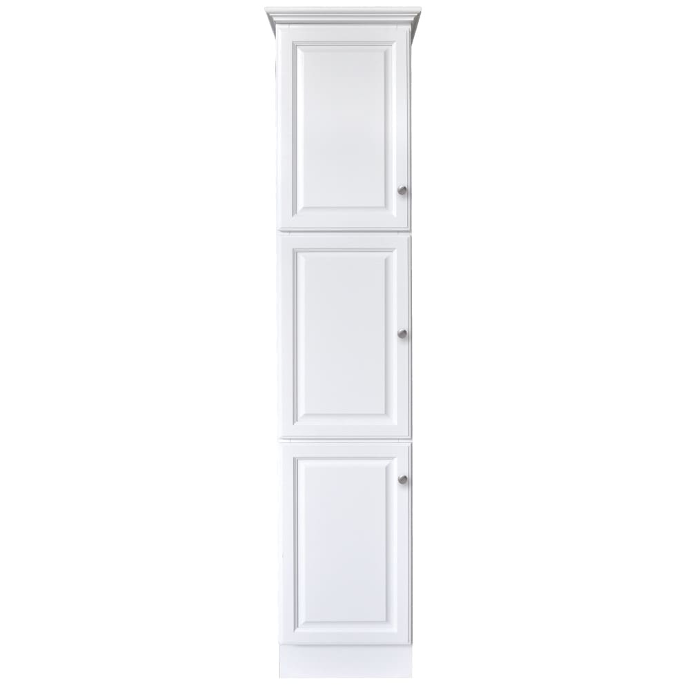 Bright white painted finish. 1/2" plywood sides and back with 3/4" cabinet face frame. Raised panel, high density fiberboard drawer fronts North Timber Harbor White 78" x 18" x 18" Linen Cabinet