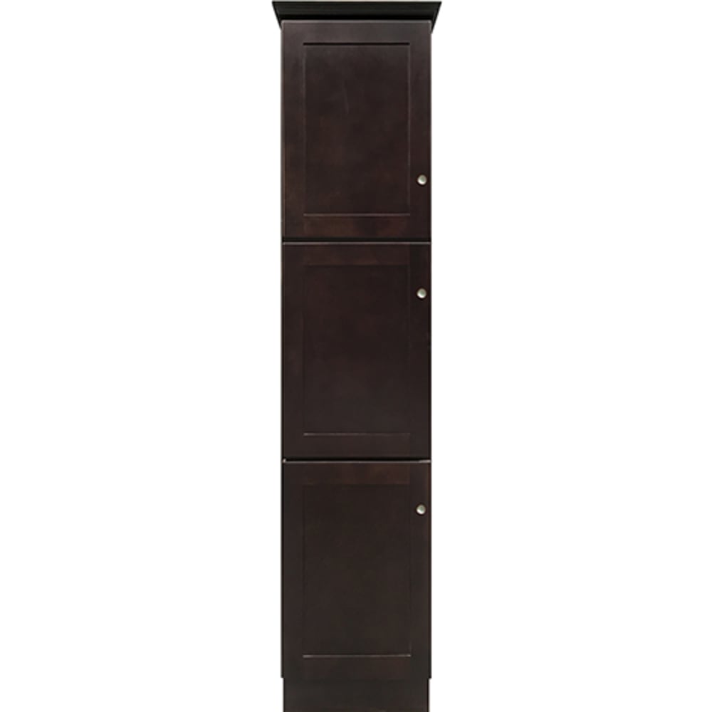 Beautiful Espresso Stain Finish. Plywood sides and back, 3/4" cabinet face frame. Shaker style doors and drawers. All wood contruction. 5024990 MOCHA ESPRESSO 78 LINEN CABINET