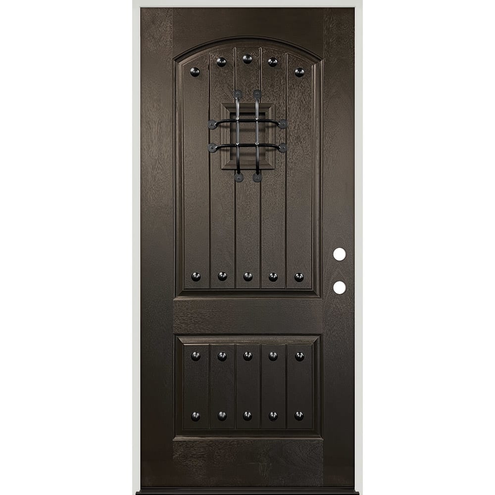 • Actual unit size: 37-1/2" x 81-1/2"
• Fits rough opening: 38" x 82"
• Pre-finished mahogany wood grain fiberglass door
• Prehung 45320160 36 FIBERGLASS SPEAKEASY LH W BM