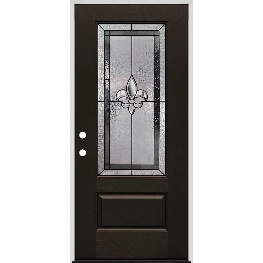 22" x 48" Insulated Glass Insert And Decorative Patina (Black) Caming Pattern; Right Hand. Ready to install. Completely assembled with 4-9/ 45320032 36 Prefinished Prehung Fiberglass Exterior Door Unit Right Hand