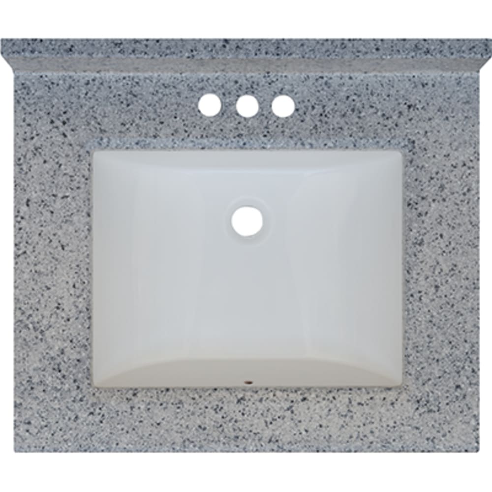 Seamless bowl construction, attached seamless backsplash. Rectangular "Wave" Bowl w/ radius edge. 4" oc faucet holes compatible with most 5020716 Moonscape 25x22 Engineered Stone Granite Finish Vanity Top