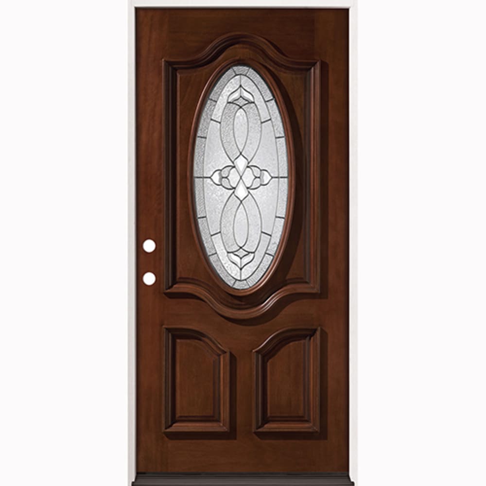 Oval Insulated Glass Insert And Decorative Zinc Silver Caming Pattern Ready to install Completely assembled with 4 9 16 primed 4526291 Doors, Door Units Exterior