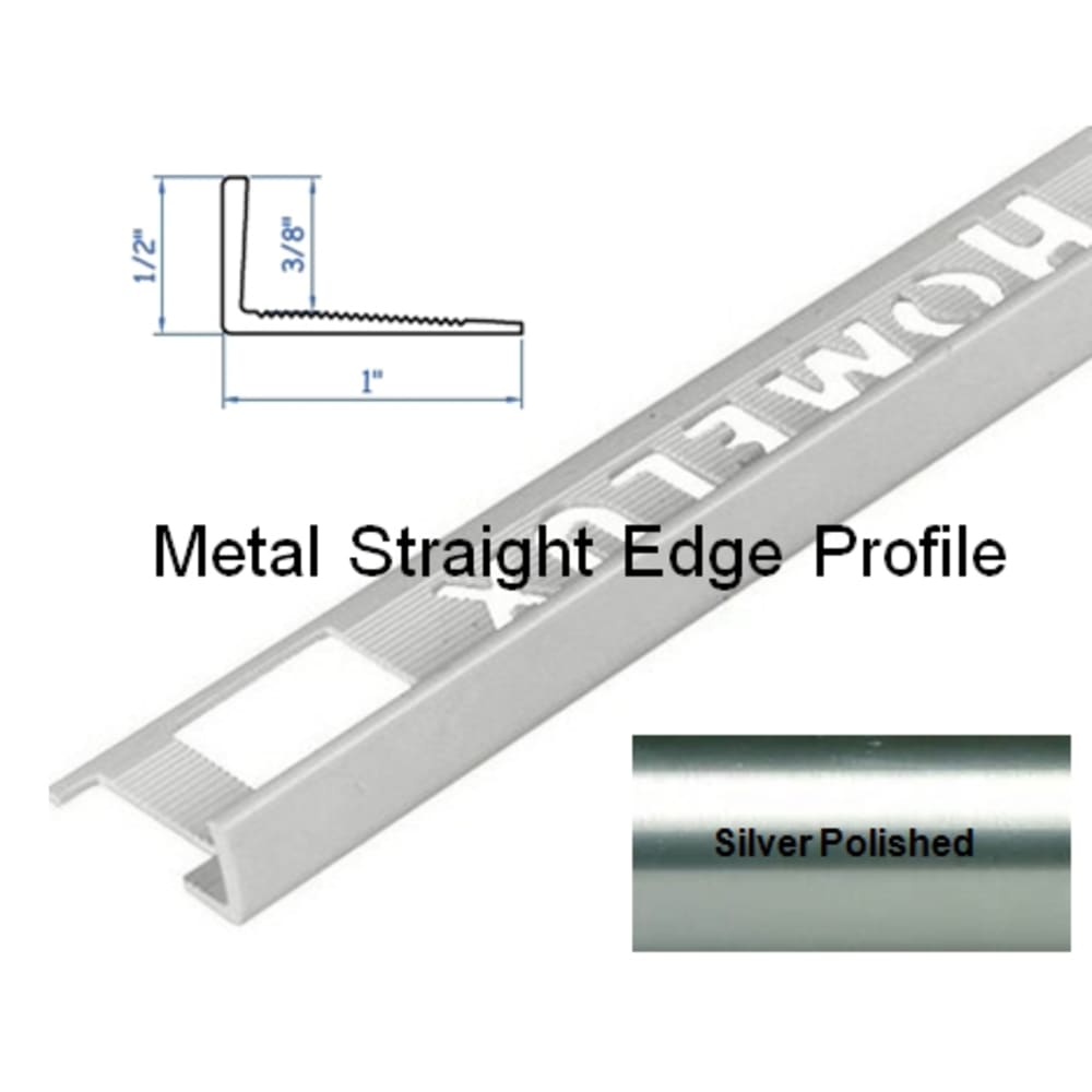 L-Shape straight edge for use on floors, walls, corners and decorative edging on counters. Provides clean transitions and edge protection. 5552831 HomeLux Metal Straight Edge Flooring Trim