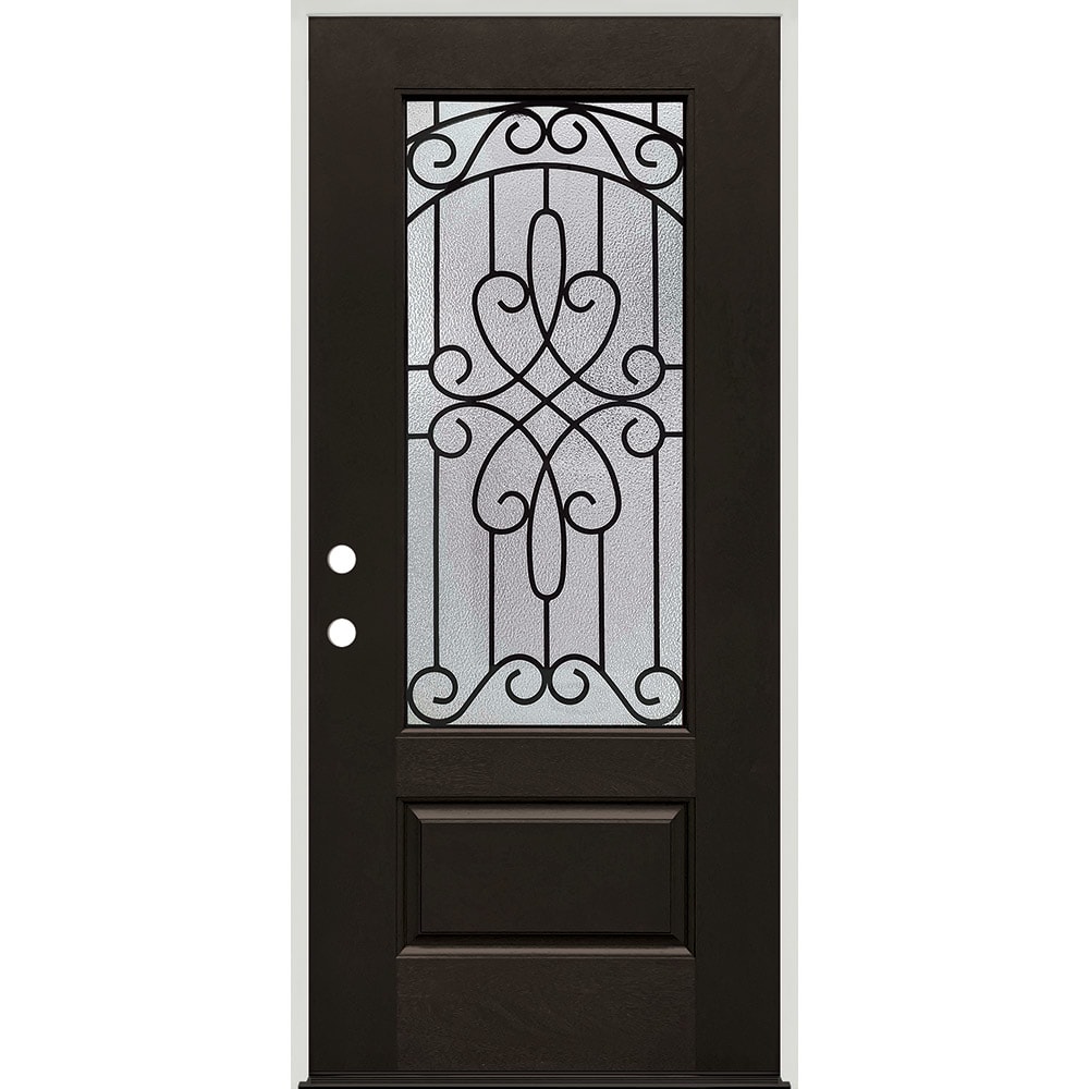 • Actual unit size: 37-1/2" x 81-1/2"
• Fits rough opening: 38" x 82"
• Pre-finished mahogany wood grain fiberglass door
• Prehung 45321293 36 FIBERGLASS IRON GRILLES RH W BM
