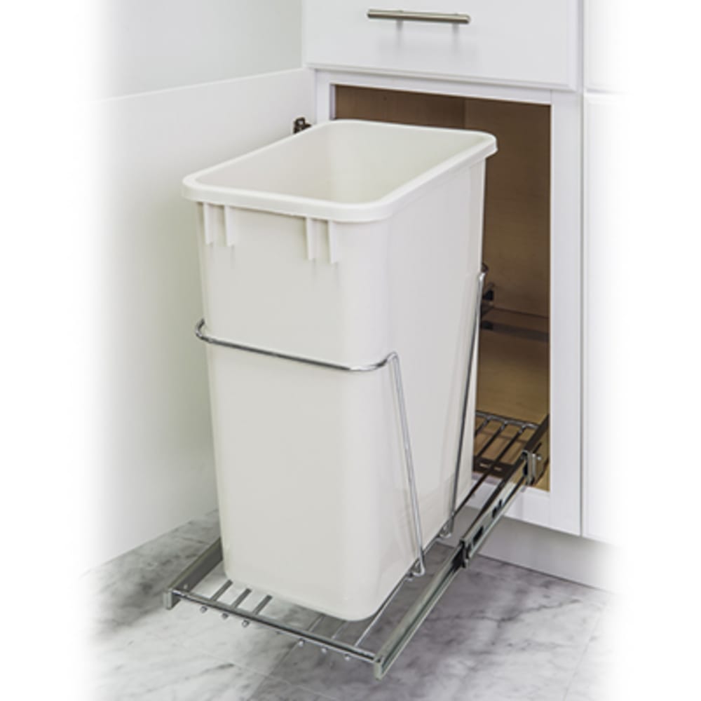 Trash can storage system. Suitable for 15" base cabinets. 5049025 Pullout Trash Bin System for 15 base cabinet SINGLE