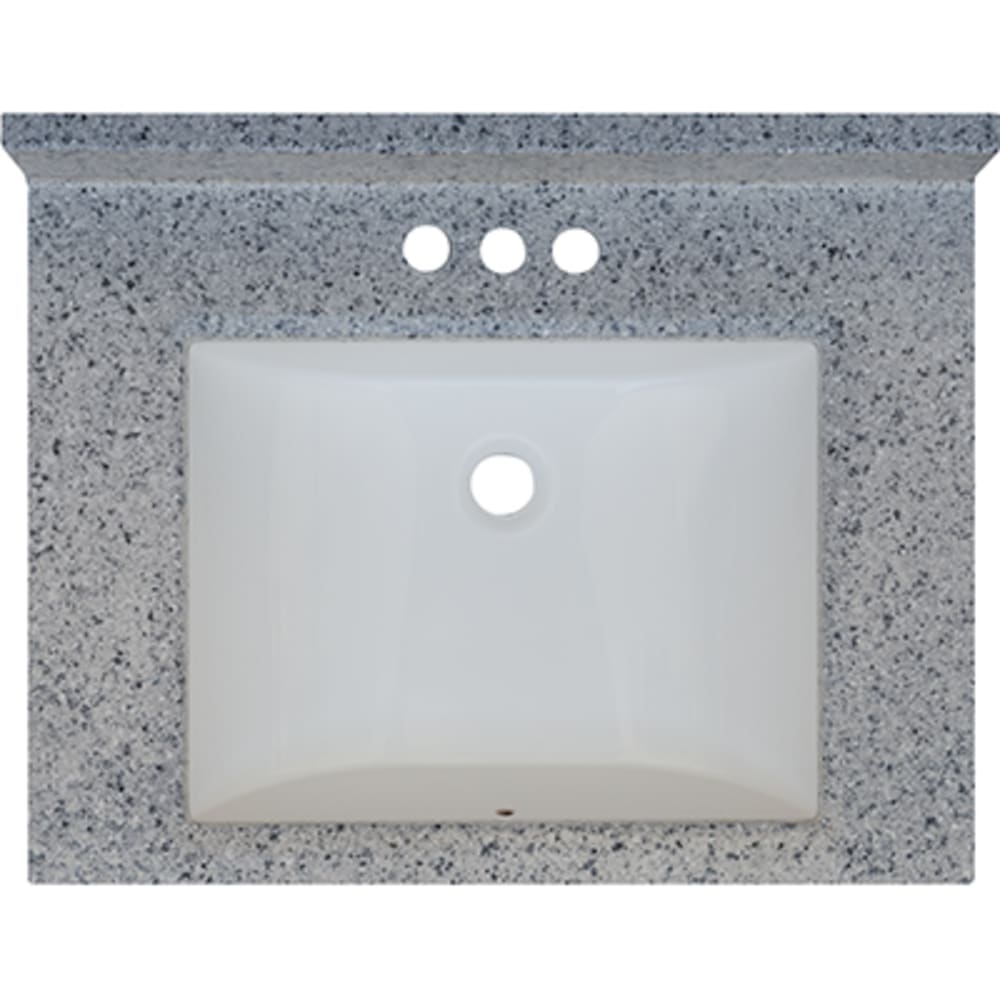 Seamless bowl construction, attached seamless backsplash. Rectangular "Wave" Bowl w/ radius edge. 4" oc faucet holes compatible with most 5020715 Moonscape 25x19 Engineered Stone Granite Finish Vanity Top