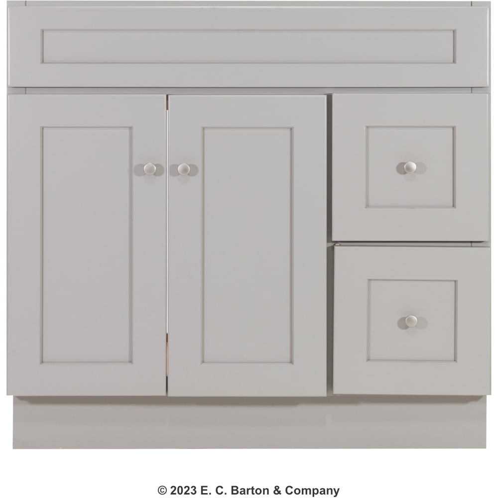 The Stone Harbor Gray cabinet or vanity line gives your home the relaxing feeling of a foggy day. Clean shaker doors and a light gray 5024917 Stone Harbor Gray