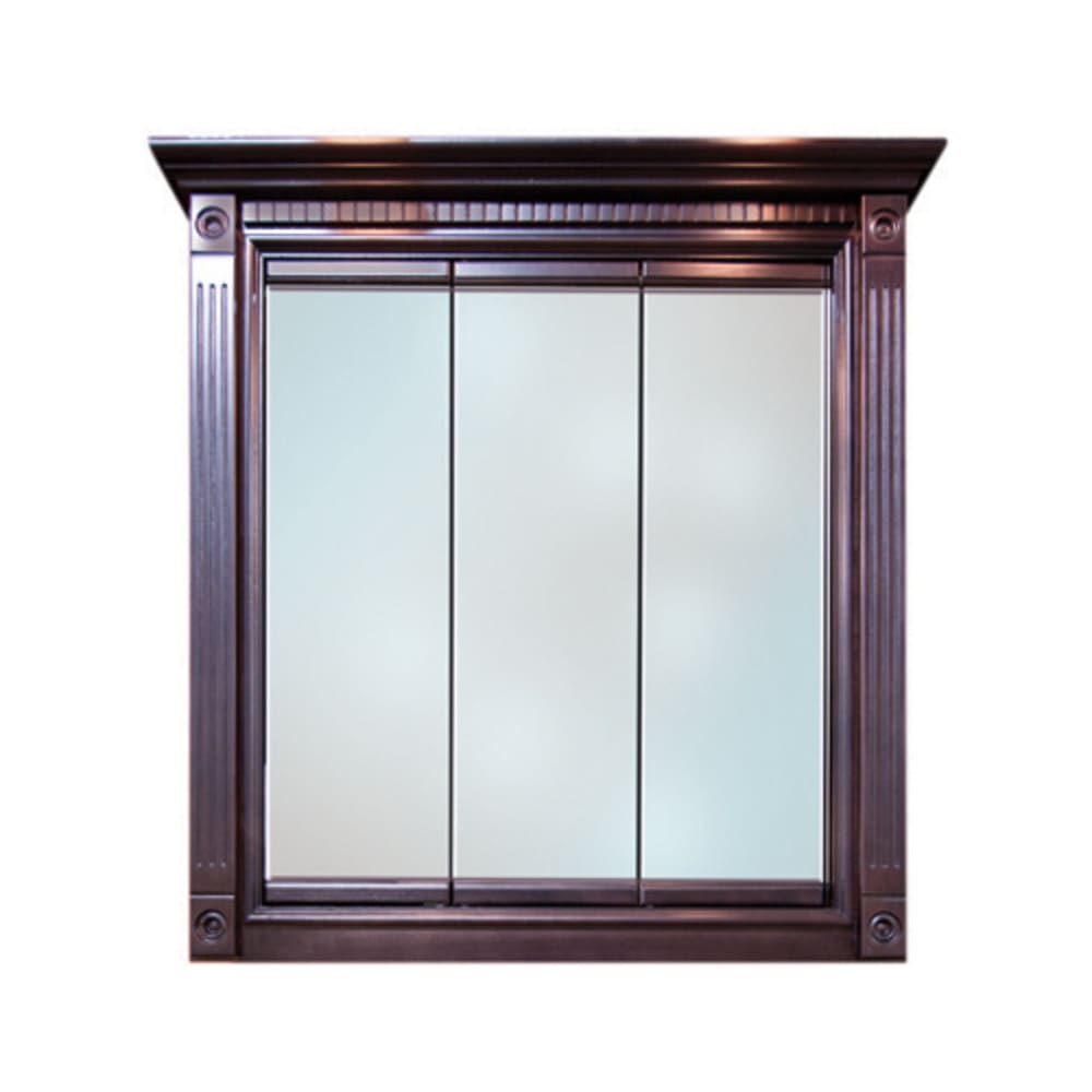 Three door mirrored medicine cabinet Beautiful hand rubbed finish Raised fluted and dentil decorative moulding design Concealed hinges 5018363 Bath, Medicine Cabinets & Bath Mirrors