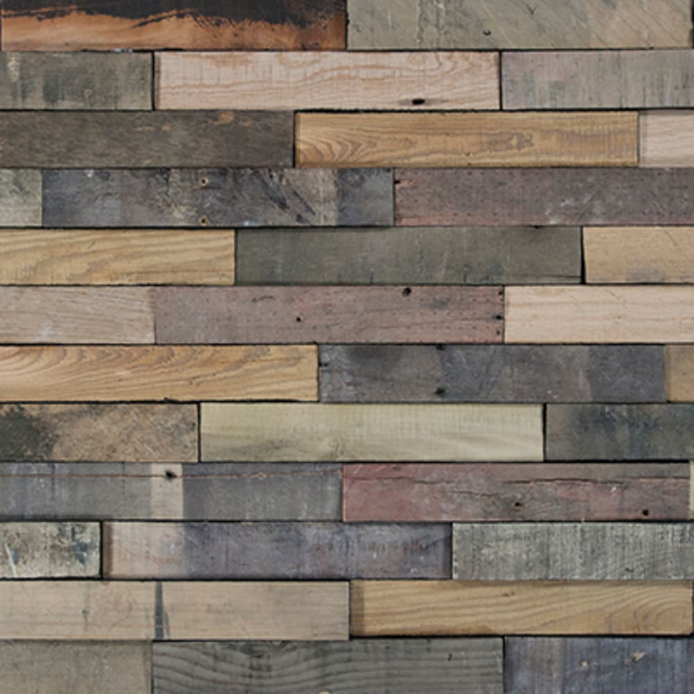 Made with a mix of solid kiln-dried hardwood. Each board has its own unique markings, with grain variations and contrasts even within the 1013706 WOOD WALL PANELS BARNWOOD 4