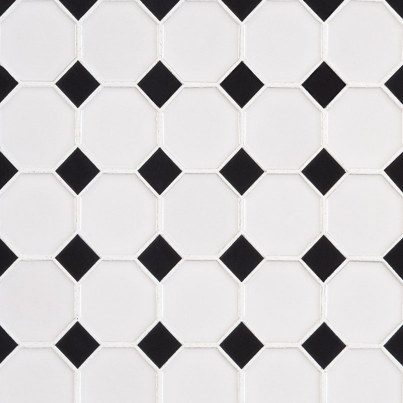 retro octagon bianco glossy mosaic tile