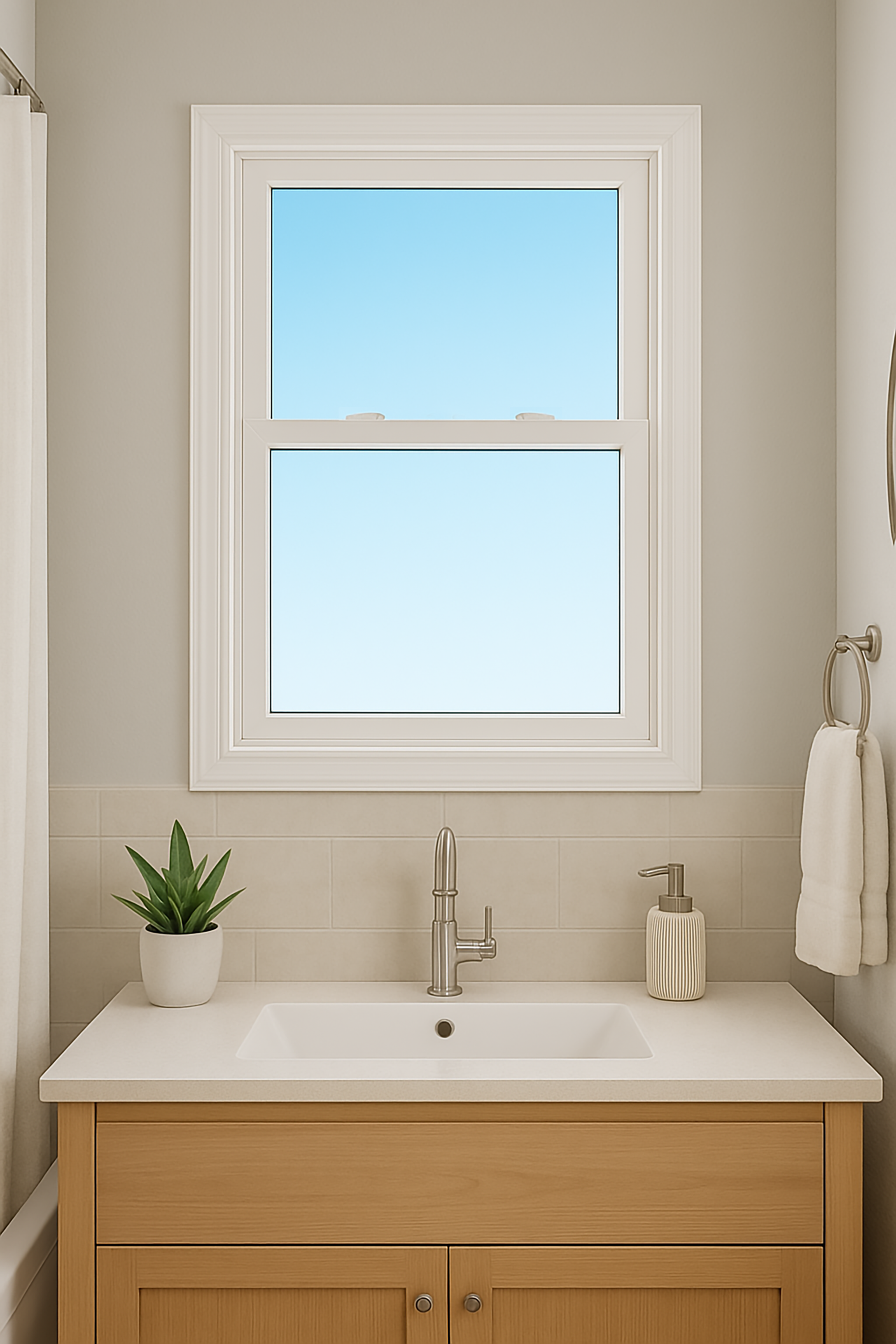 Image of Vinyl Window in a bathroom above a vanity