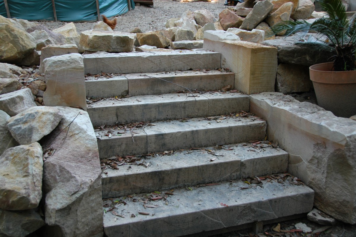 stone steps cut from local stone