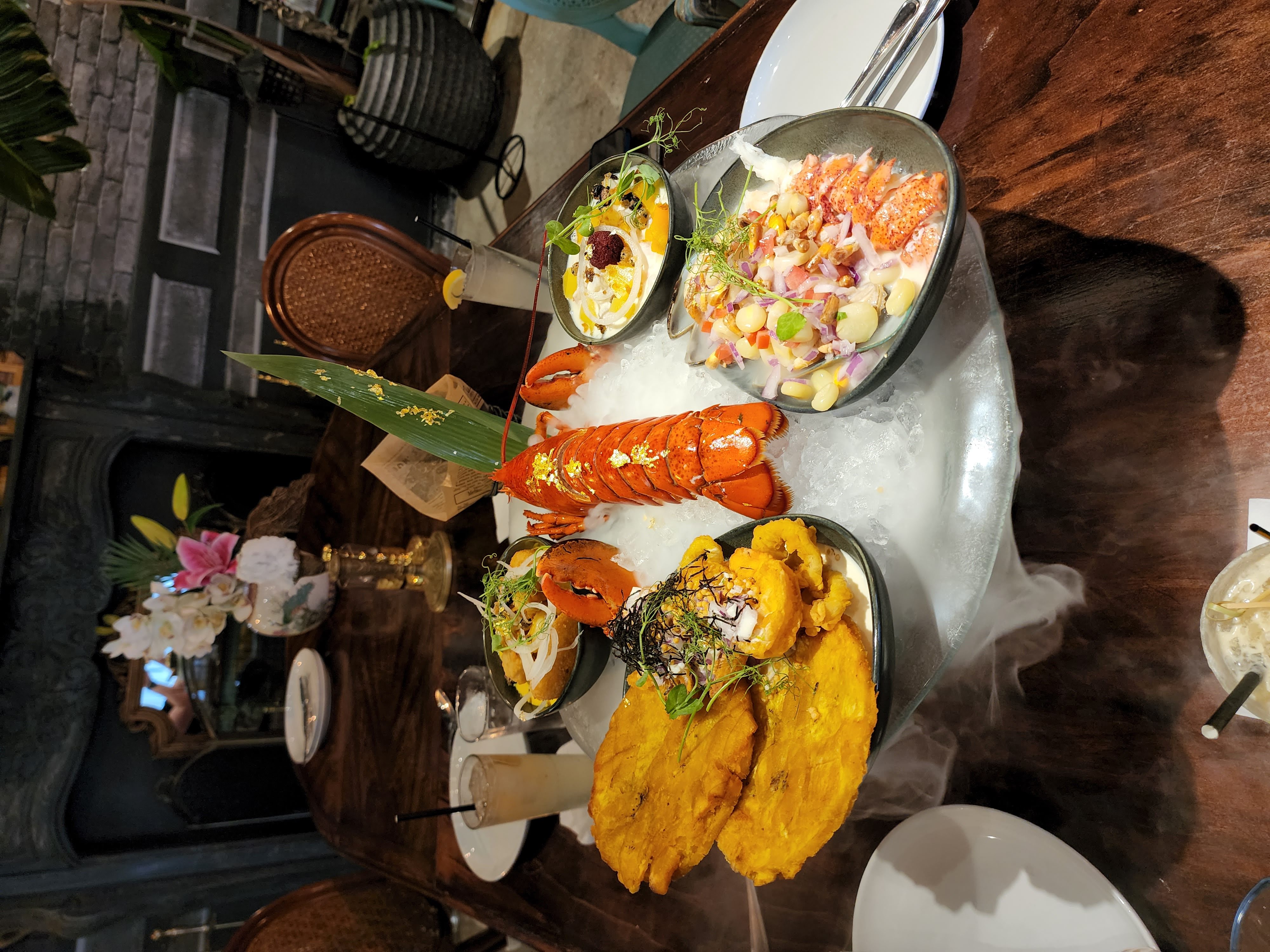 Table with seafood dinner