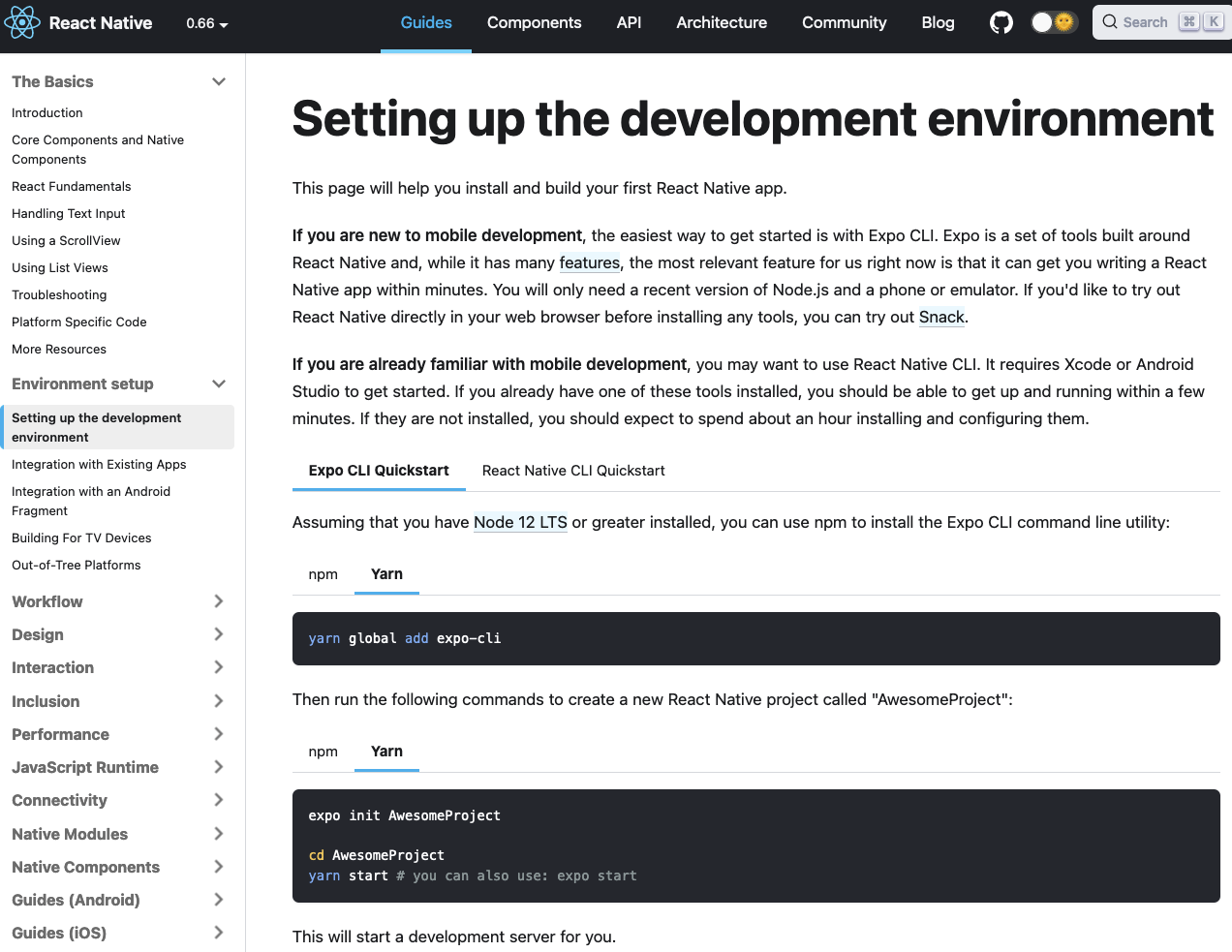 React Native guide screen