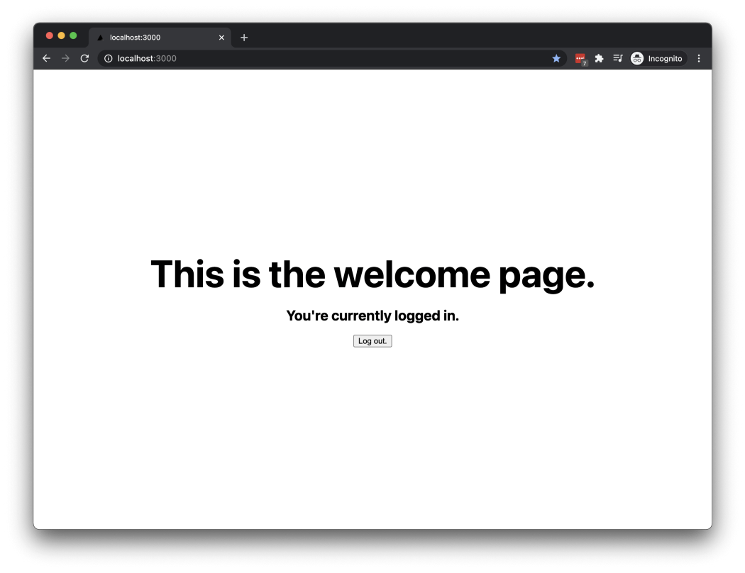 Welcome screen with log out button