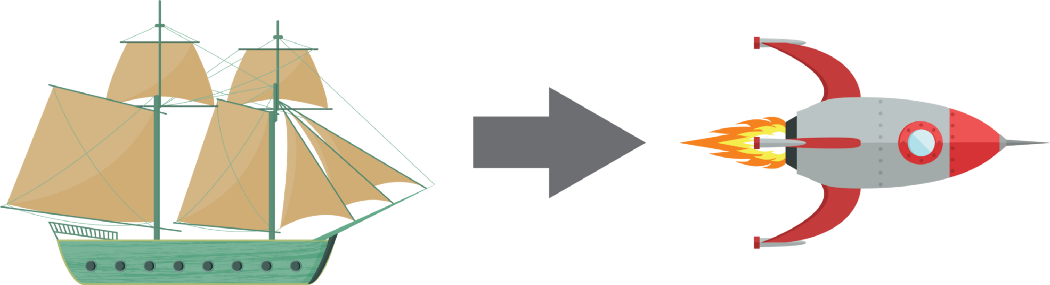 Ship with arrow pointing to spaceship