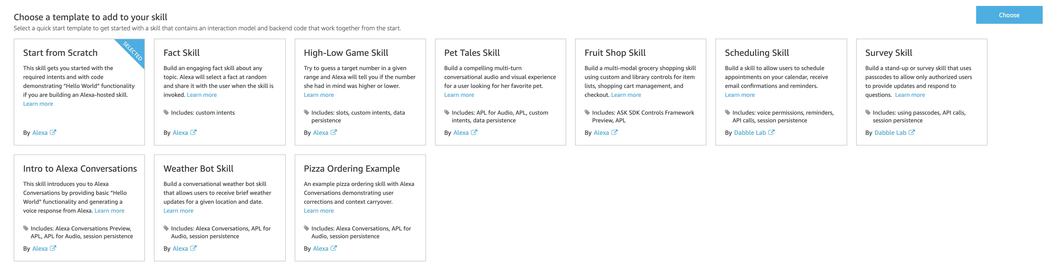 Alexa skills page