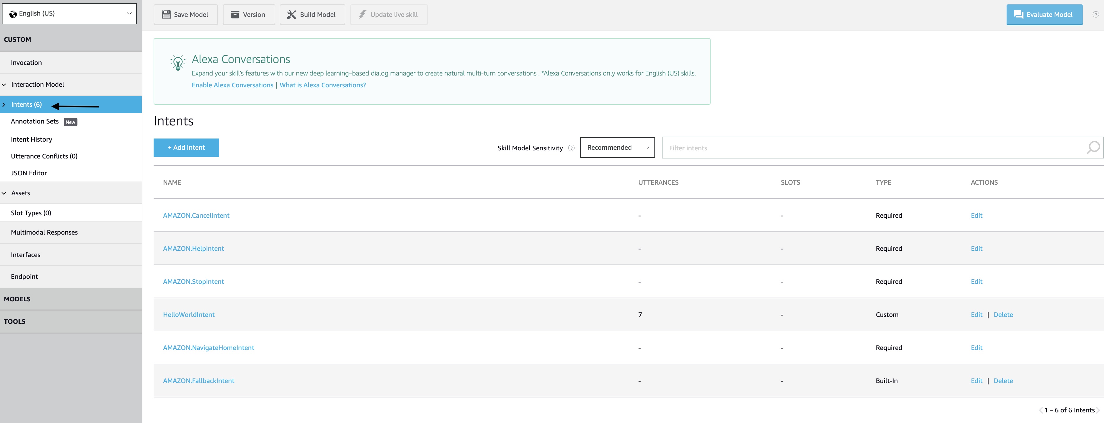 Alexa skills developer console