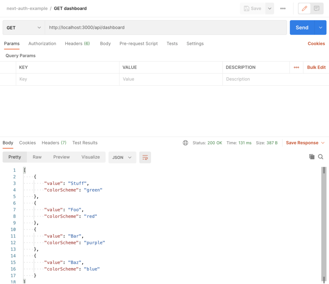 Postman displaying JSON data